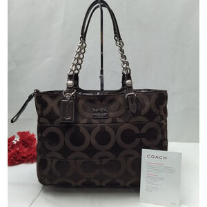 Coach Madison Brown Canvas Double Handles Zipper Closure Tote Bag